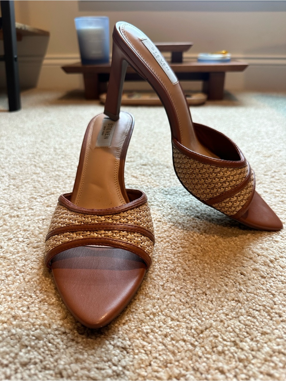 Steven By Steve Madden Brown Woven Pointed Mule Heels